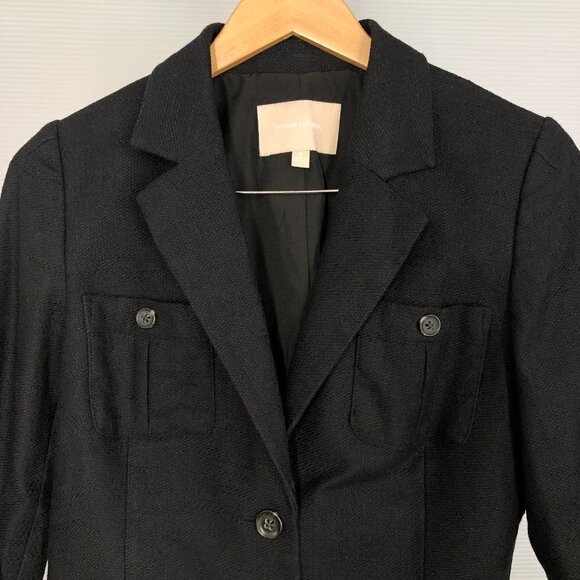 Banana REPUBLIC FACTORY Linen/Cotton Black Woven‎ Blazer Sz 8 - Picture 3 of 11